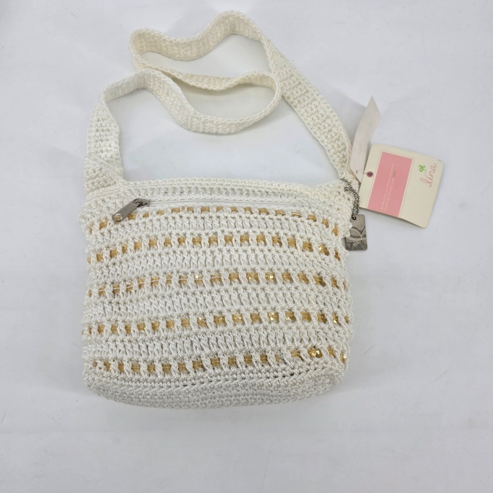 Lina Ivory Crochet Beaded Crossbody Boho Festival Summer Shoulder Bag NWT